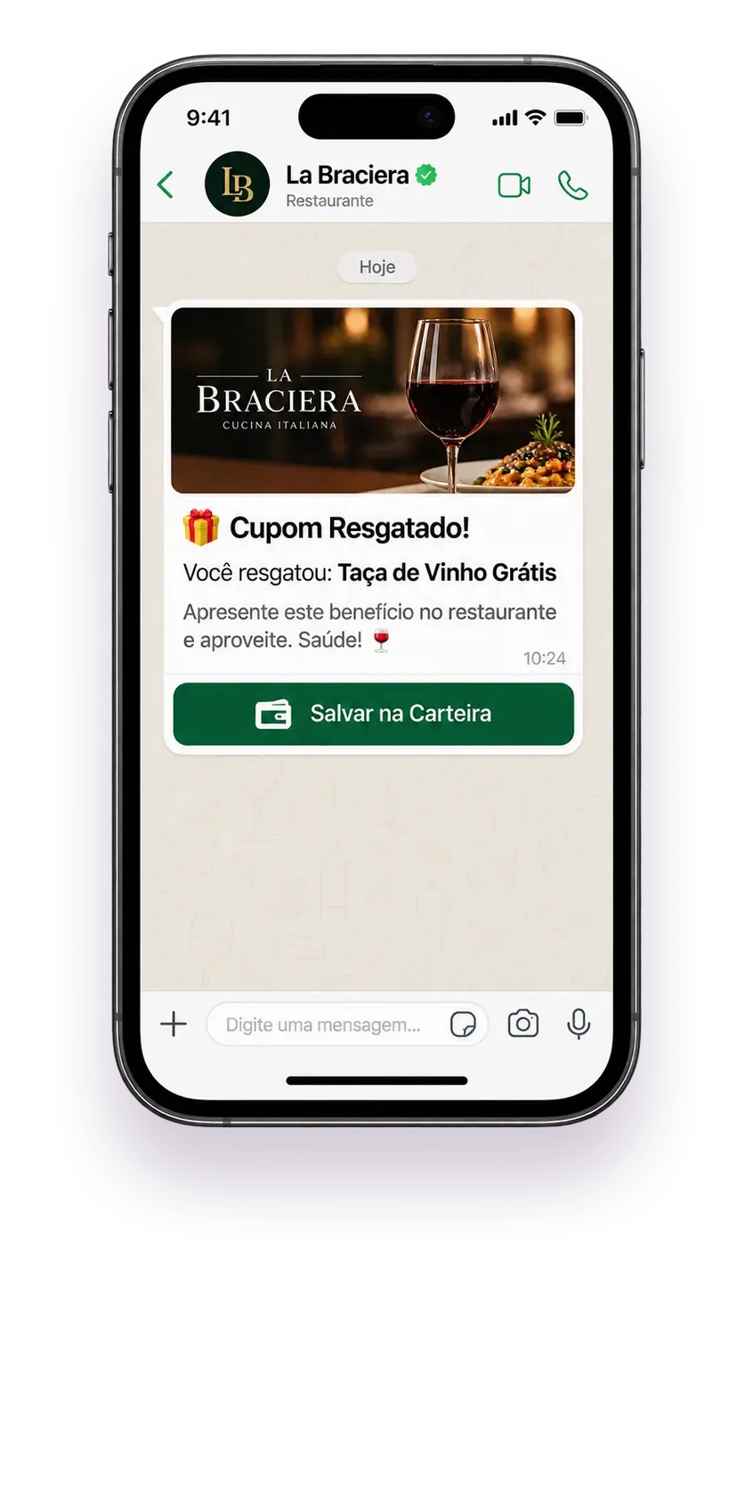 Conversa no WhatsApp da La Braciera com o cupom resgatado